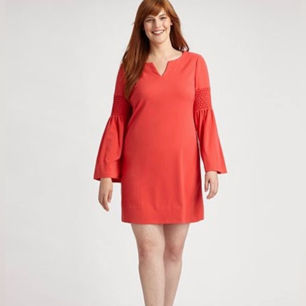 Phoebe Couture Coral Bell Sleeve Dress